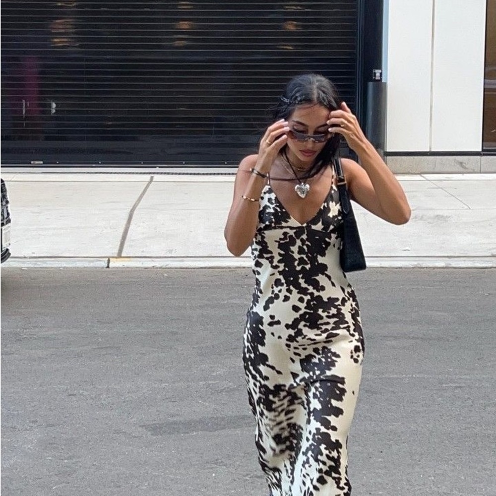 Zara Cow Print Satin Dress - Picture 2 of 6